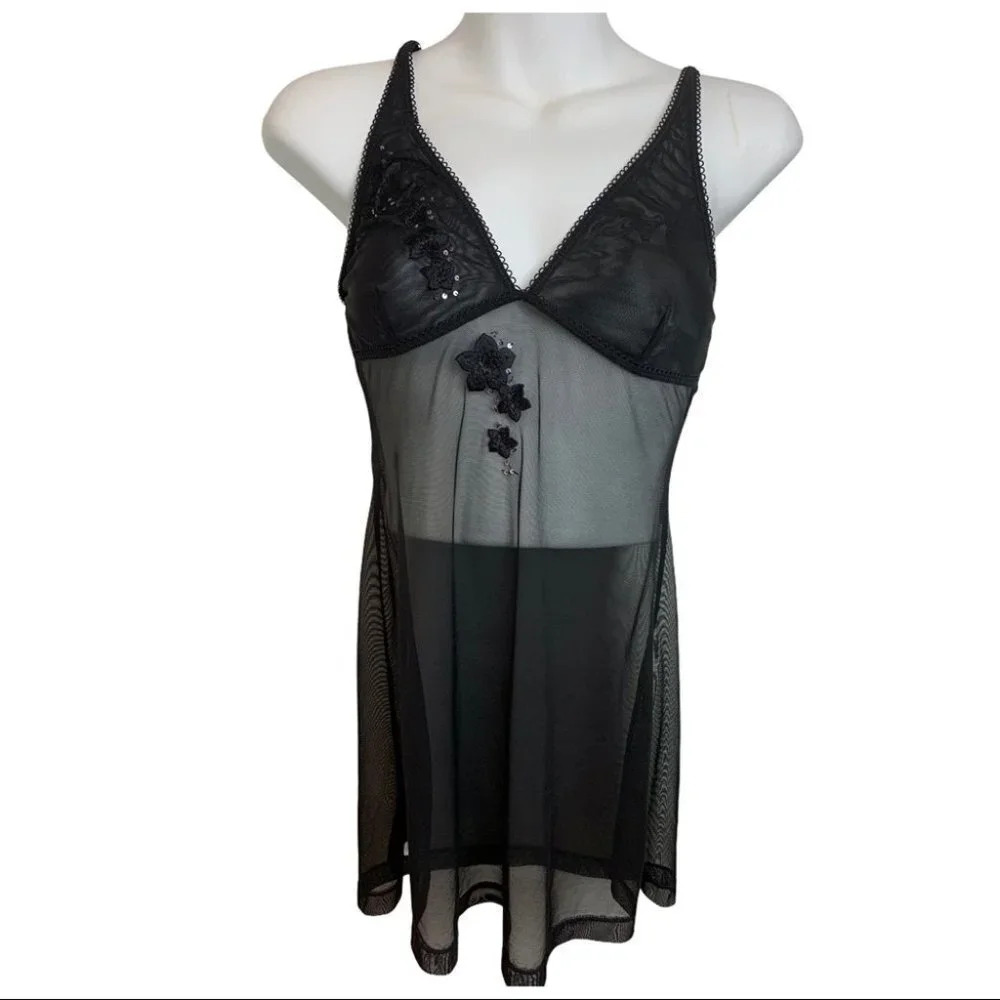 LaSenza  Black Baby Doll Lingerie Size Small Floral
